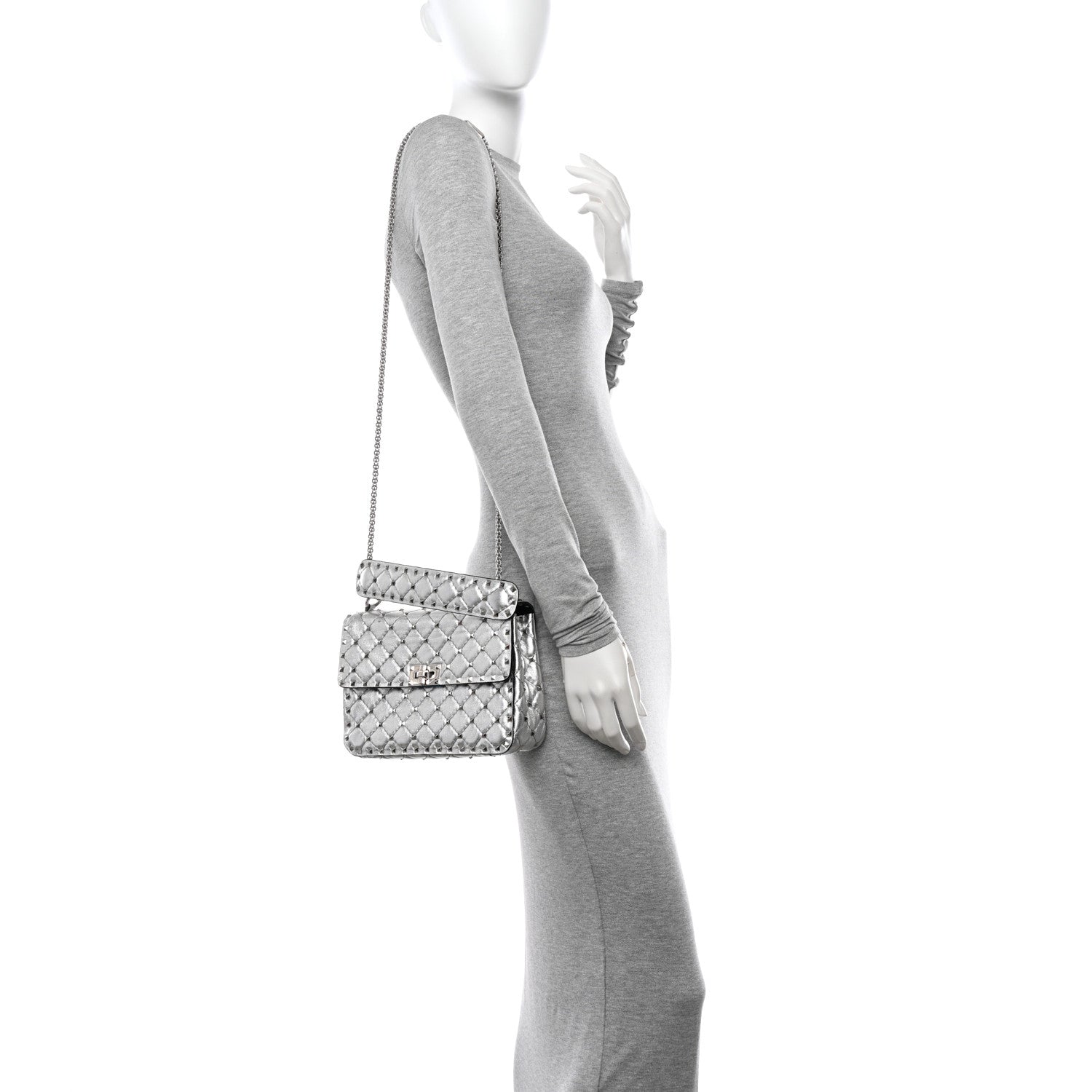 Valentino Garavani Metallic Nappa Medium Rockstud Spike Shoulder Bag Silver 2 of 10