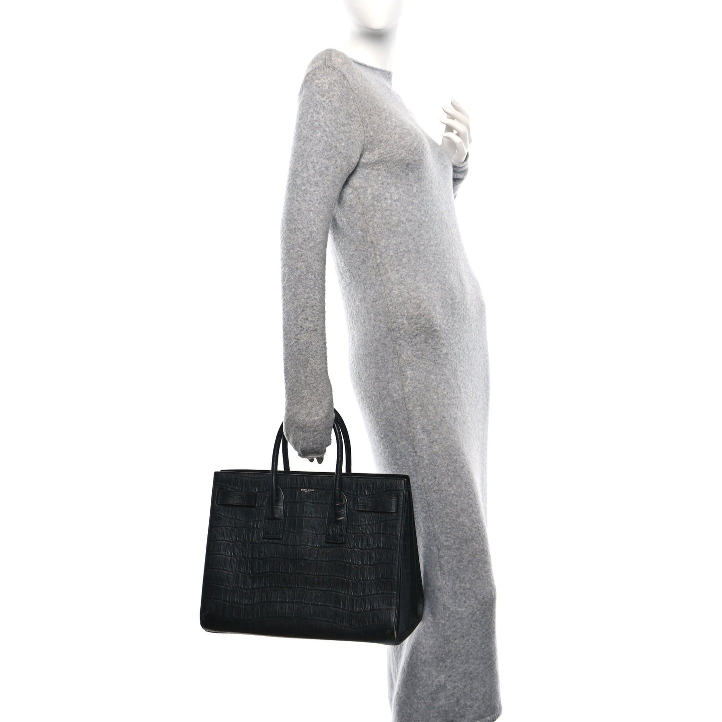 Calfskin Crocodile Embossed Large Sac De Jour Carryall Black