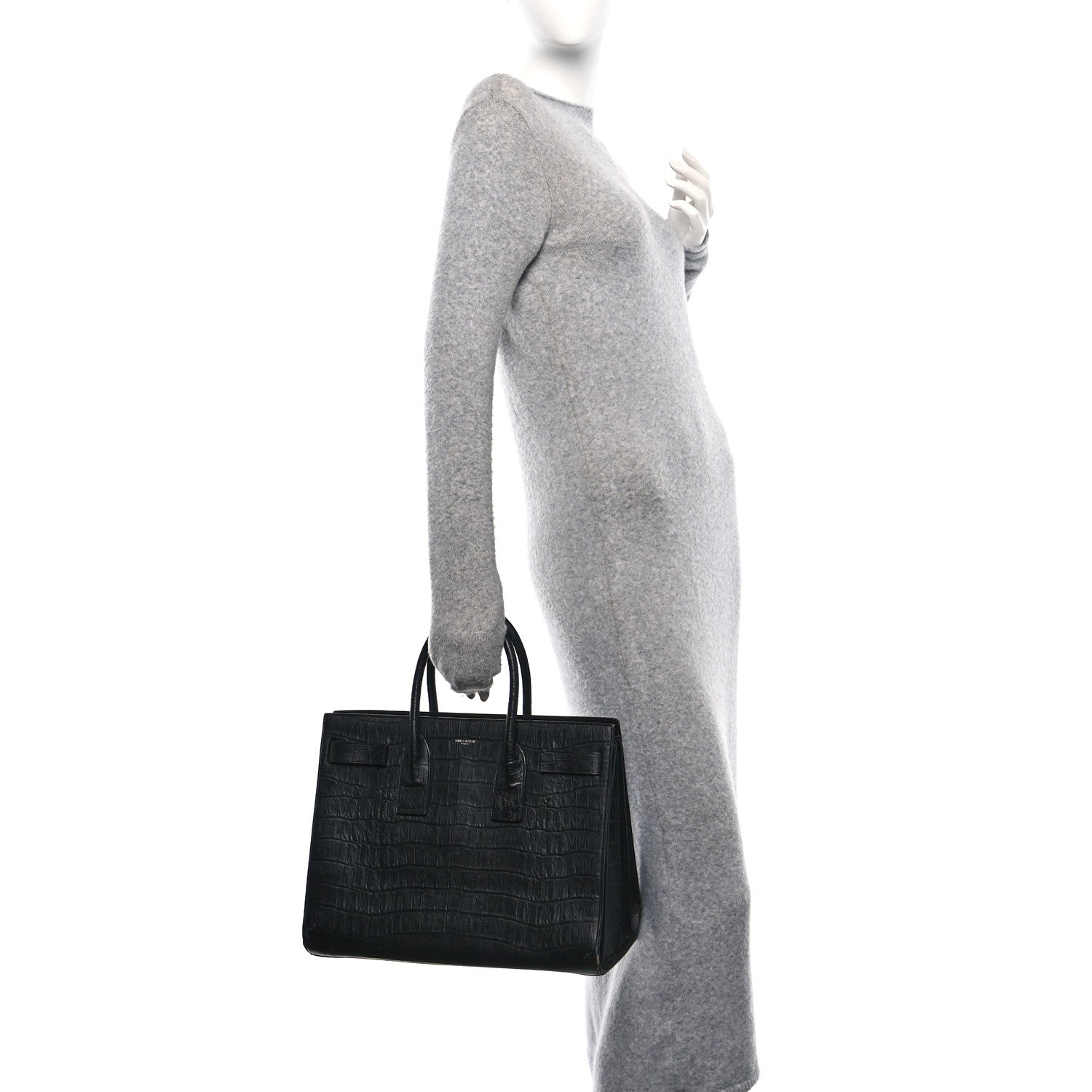 Saint Laurent Calfskin Crocodile Embossed Large Sac De Jour Carryall Black 2 of 13