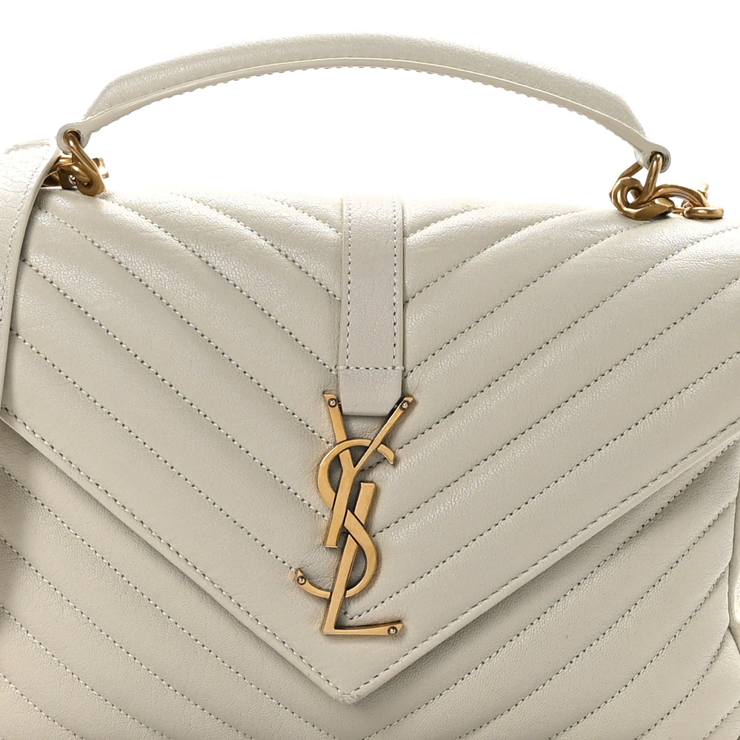 Sheepskin Matelasse Chevron Monogram Medium College Bag Crema Soft