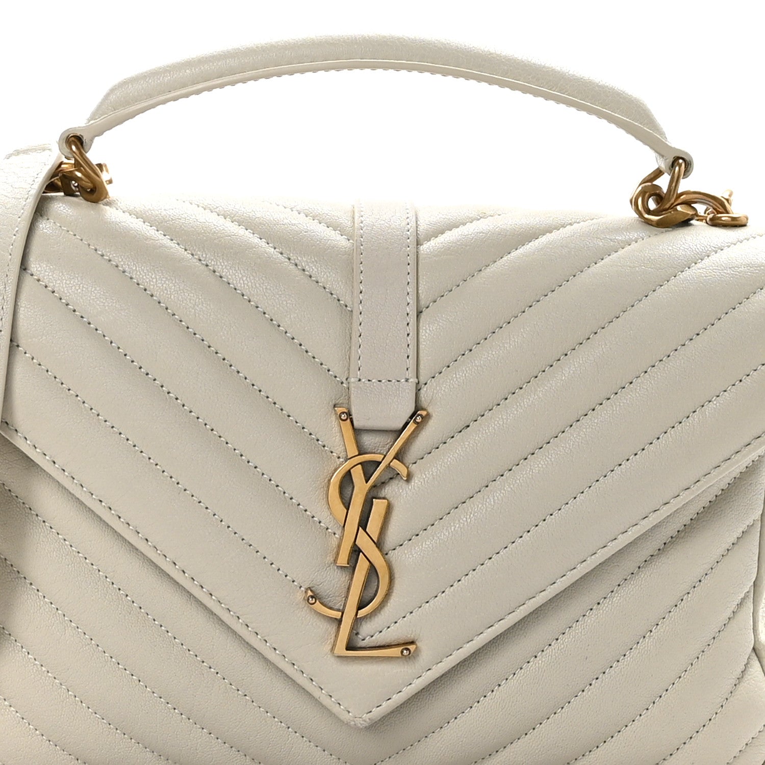 Saint Laurent Sheepskin Matelasse Chevron Monogram Medium College Bag Crema Soft 9 of 11