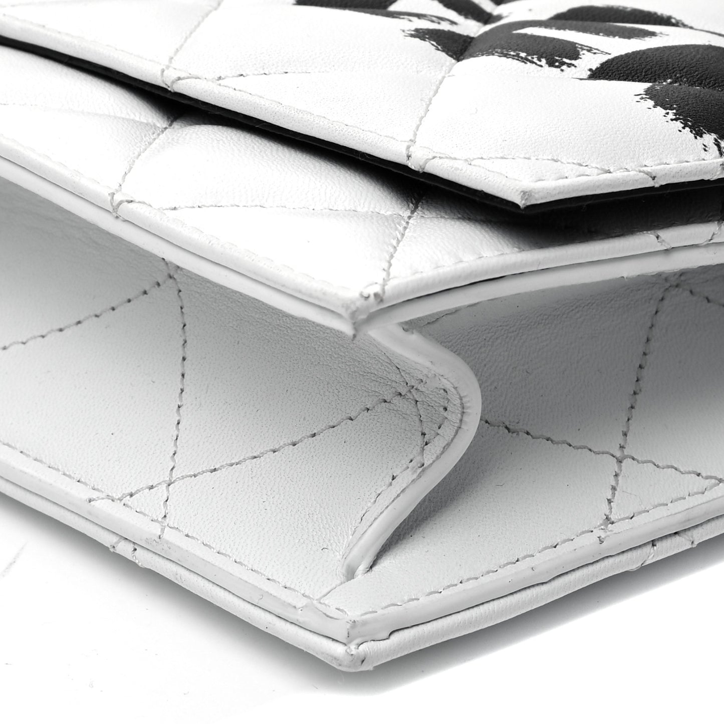 Calfskin Quilted Graffiti Skull Medium Chain Crossbody Bag White