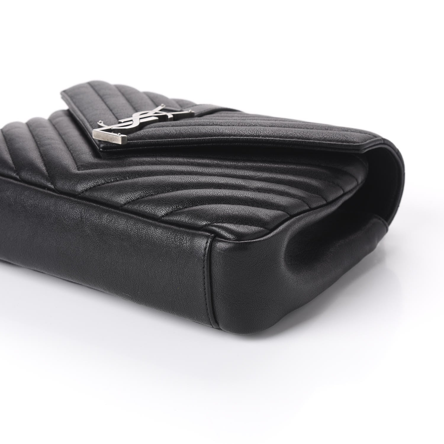 Saint Laurent Sheepskin Matelasse Chevron Monogram Medium College Bag Black 6 of 8