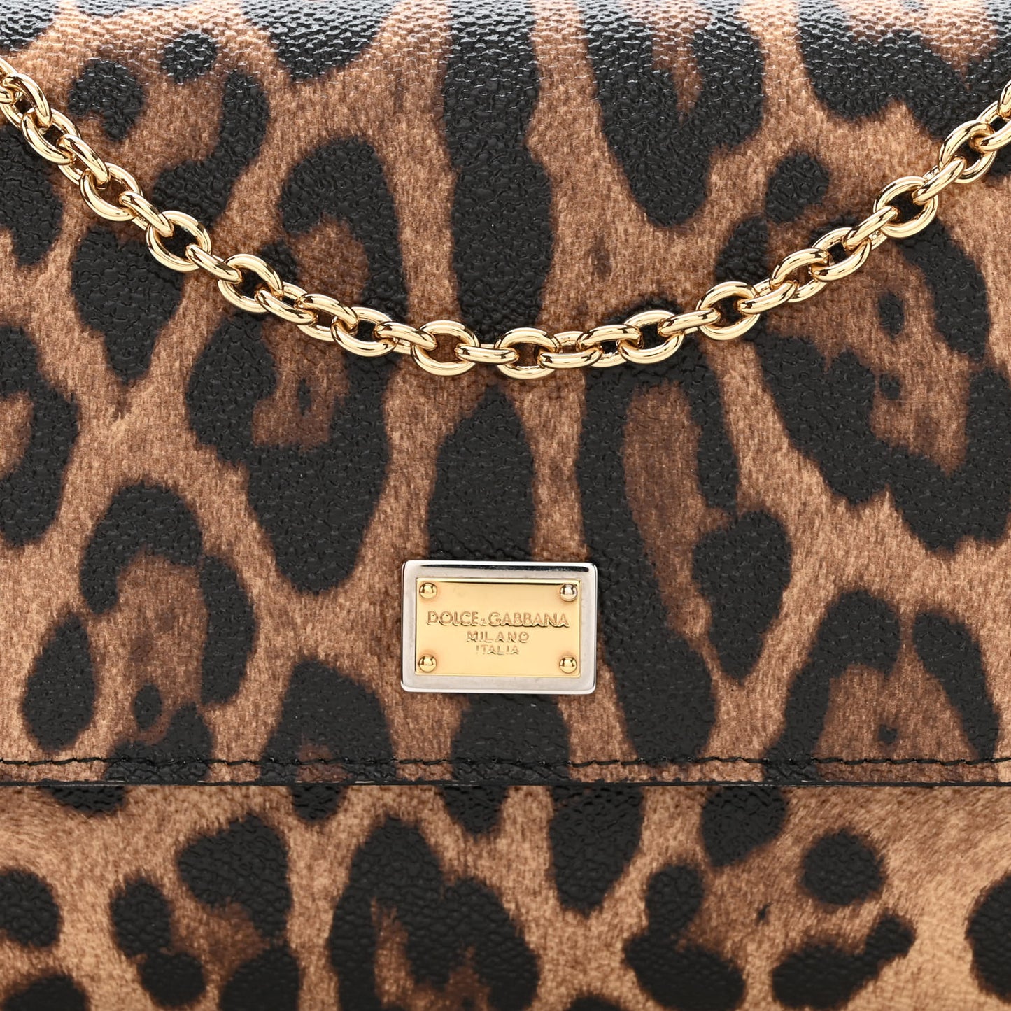 DOLCE &amp; GABBANA Dauphine Leopard Print Wallet On Chain Brown Black