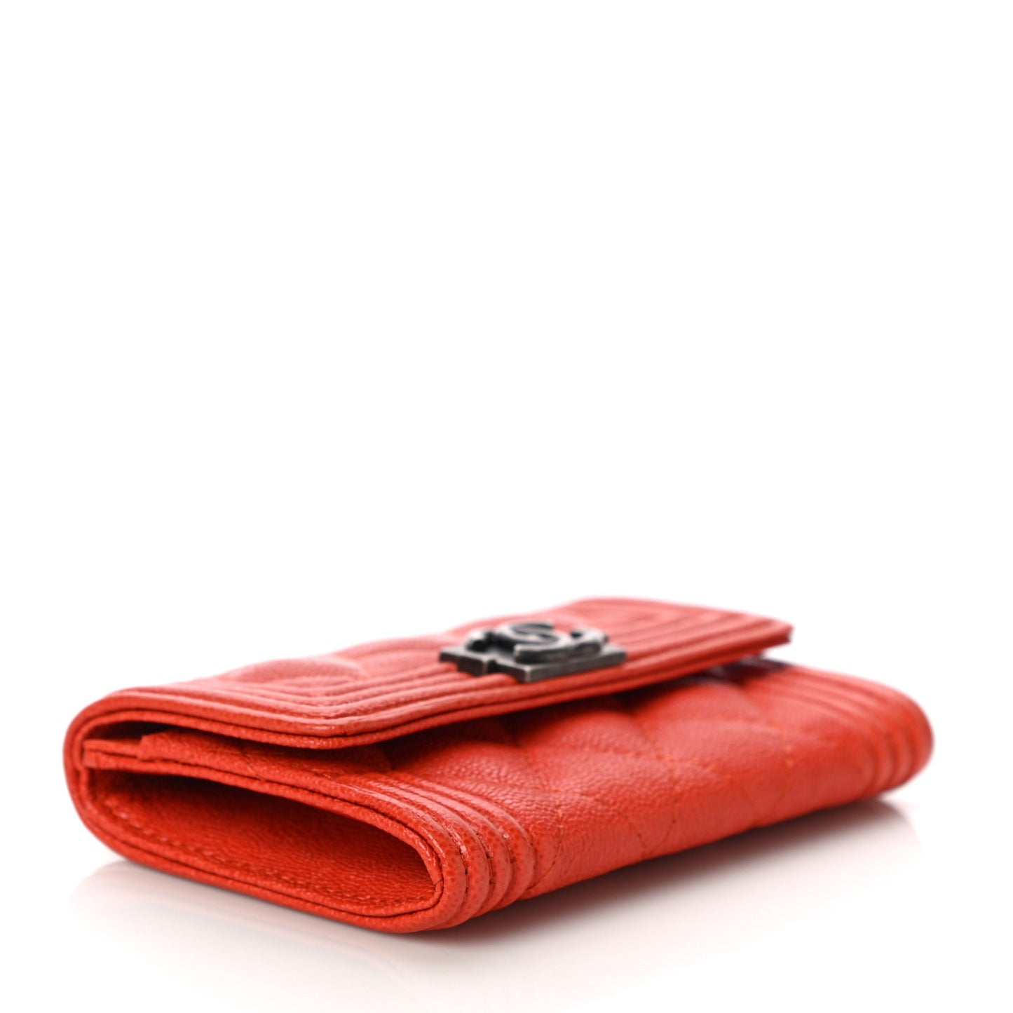 Caviar Quilted Boy Flap Card Holder Orange