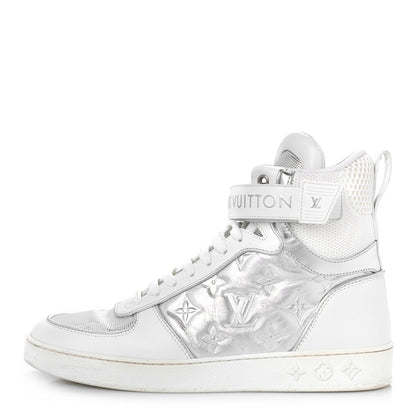 Louis Vuitton Metallic Calfskin Embossed Monogram Boombox Sneakers 38 White Silver 1 of 16