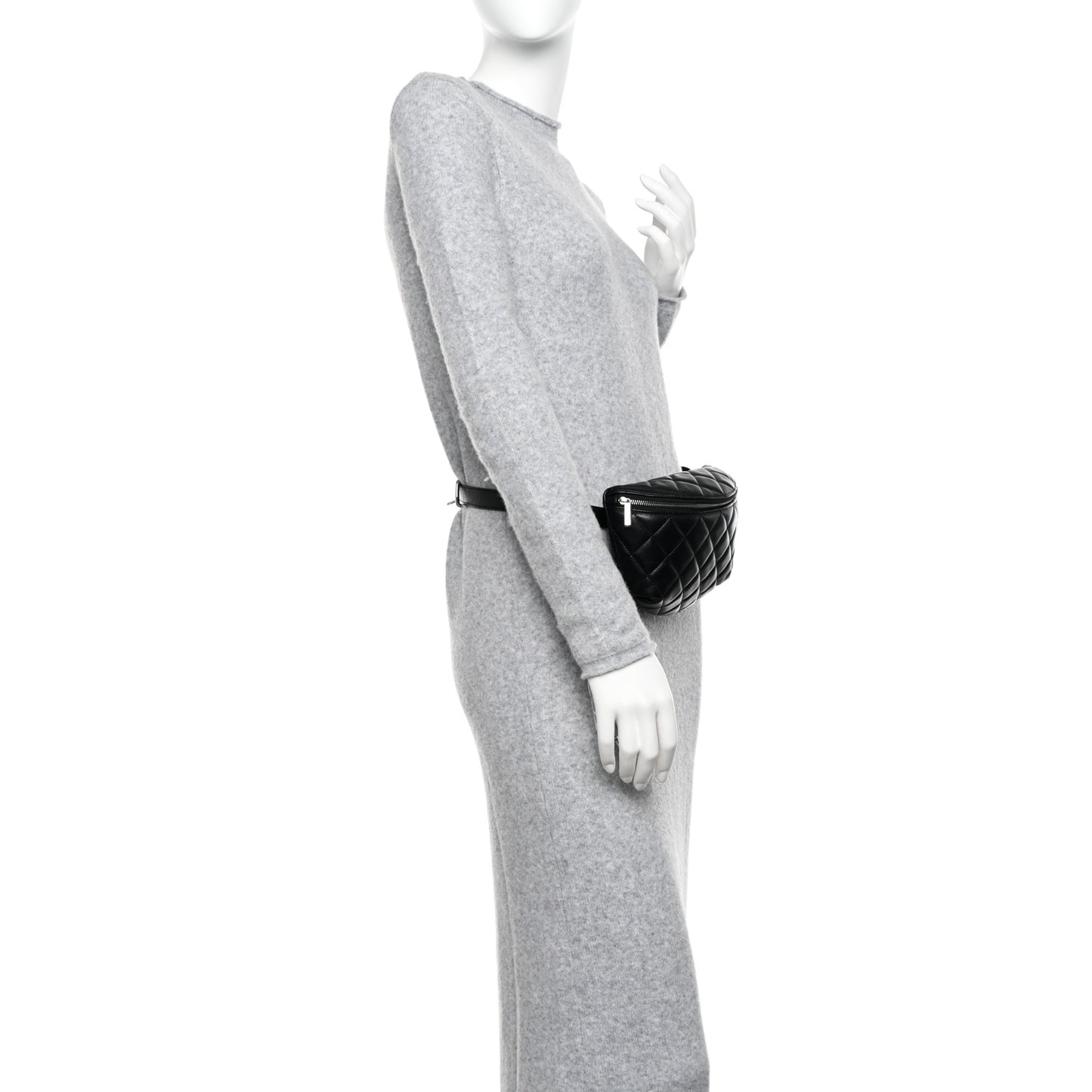 Calfskin Quilted Waist Belt Bag Black