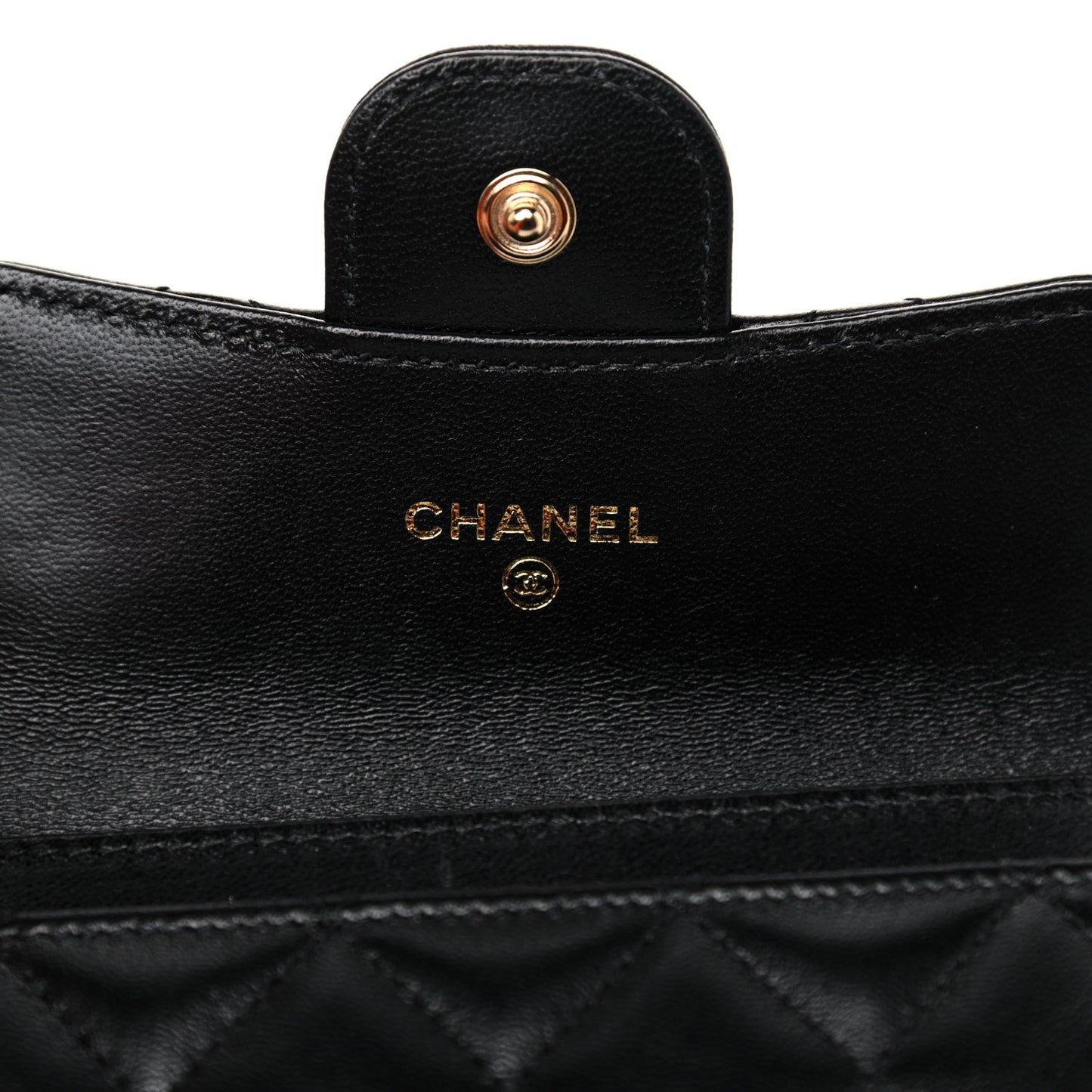 Lambskin Quilted Flap Card Holder Wallet Black