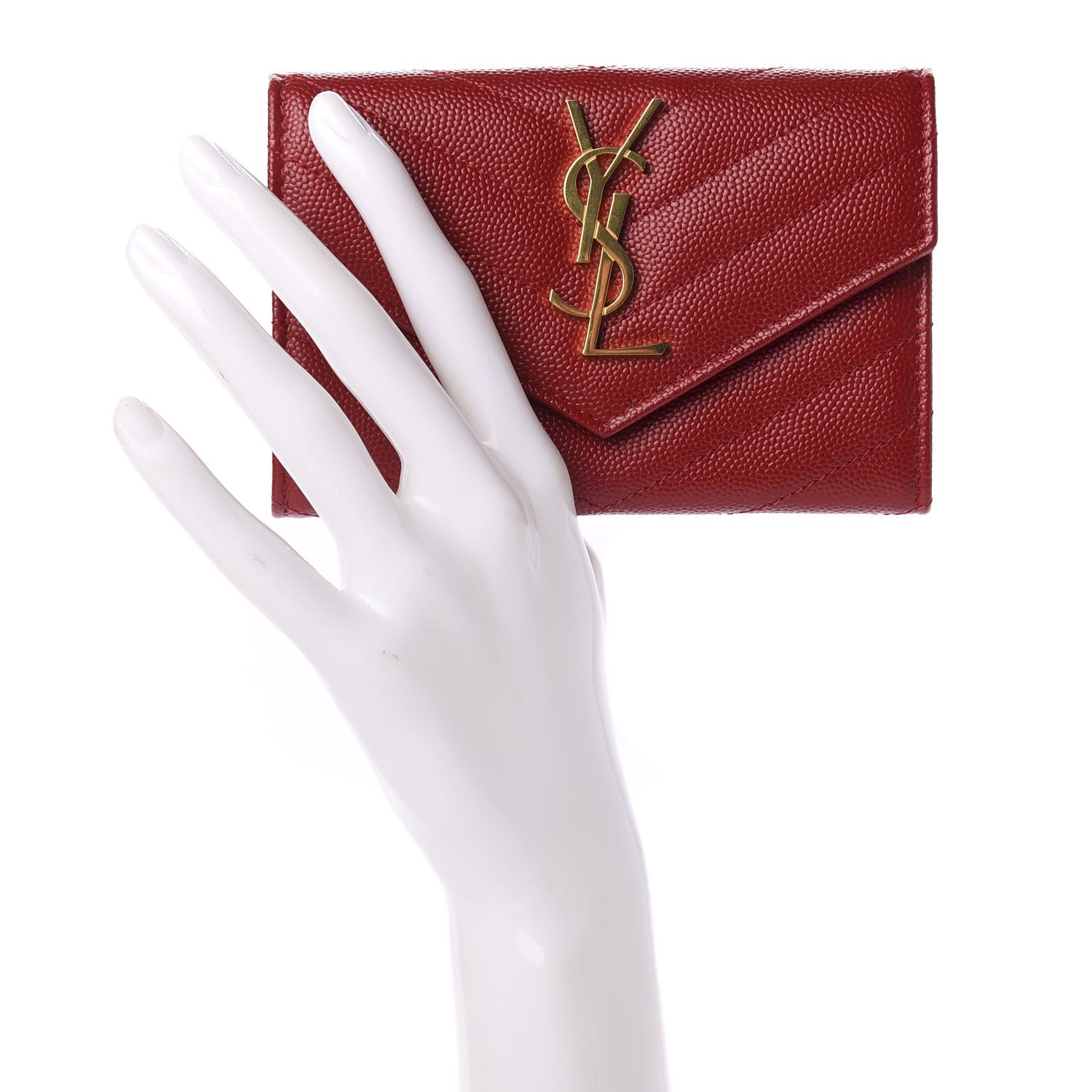 Saint Laurent Grain De Poudre Matelasse Chevron Small Monogram Envelope Wallet Rouge Eros 2 of 5