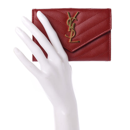 Saint Laurent Grain De Poudre Matelasse Chevron Small Monogram Envelope Wallet Rouge Eros 2 of 5