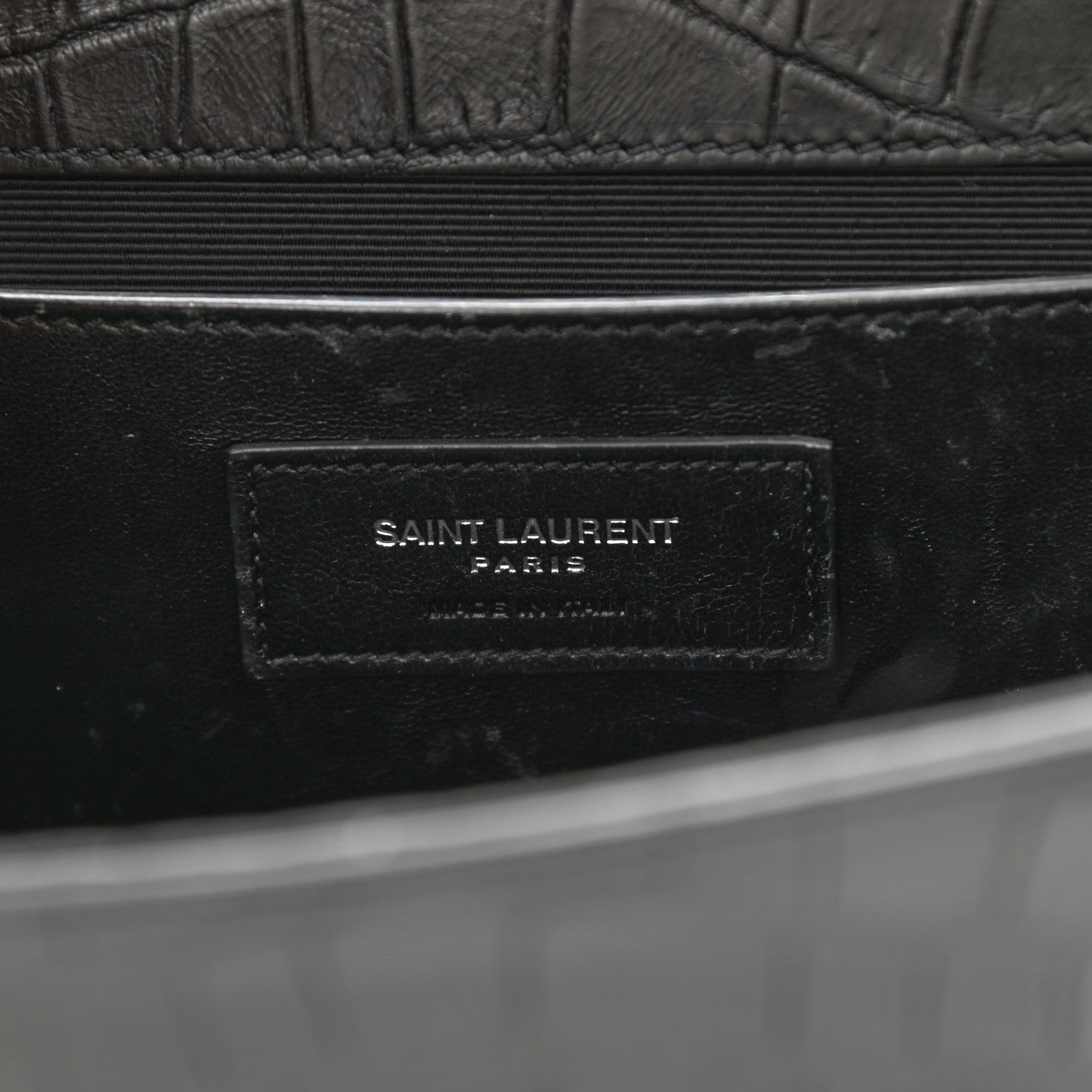 Saint Laurent Calfskin Crocodile Embossed Medium Classic Monogram Kate Tassel Satchel Black 6 of 10