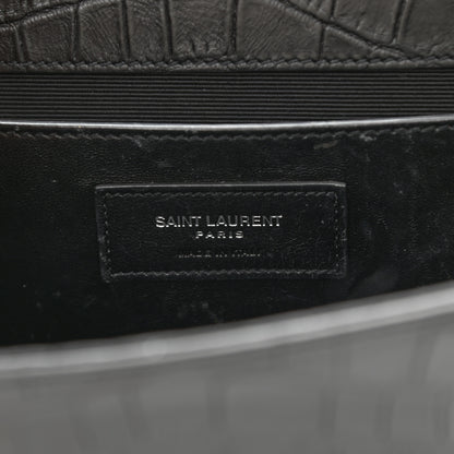 Saint Laurent Calfskin Crocodile Embossed Medium Classic Monogram Kate Tassel Satchel Black 6 of 10