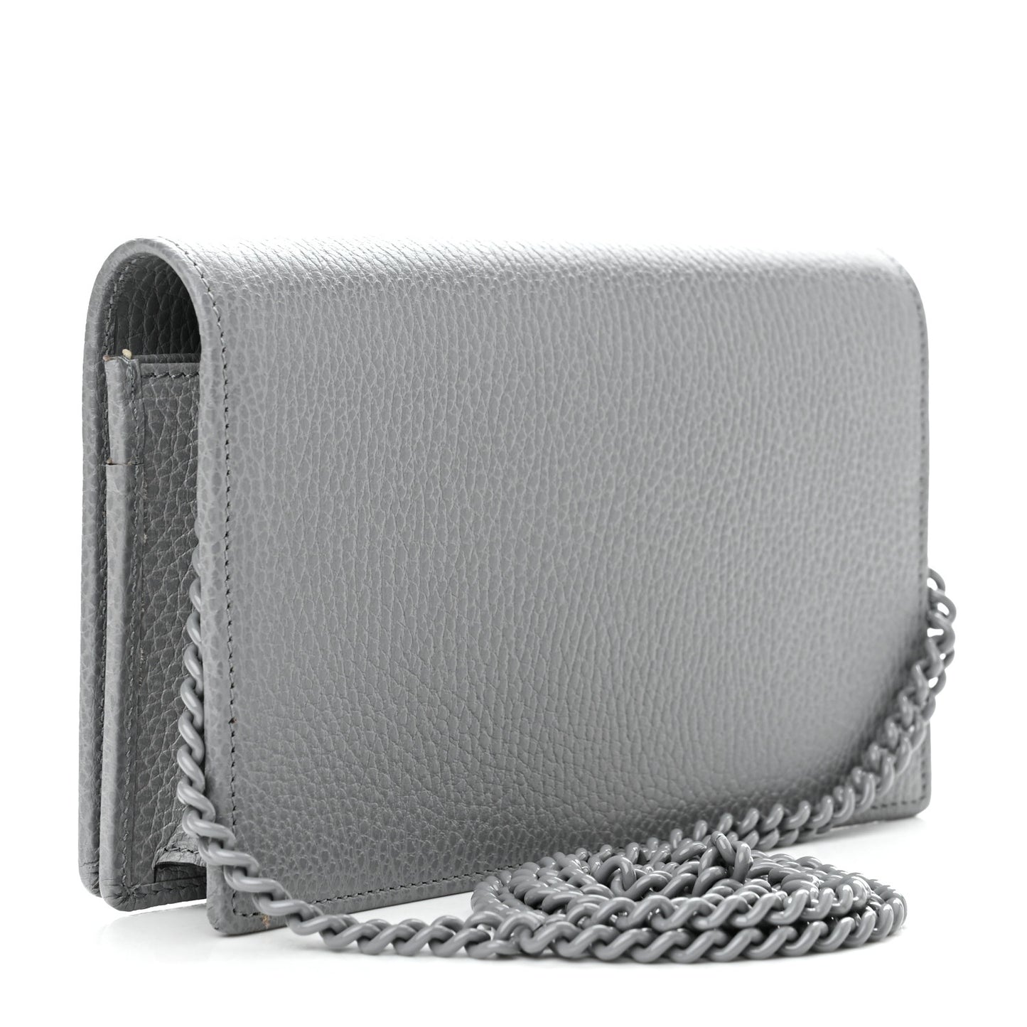 Dollar Calfskin Enamel Monochrome Mini GG Marmont Chain Wallet Deep Grey