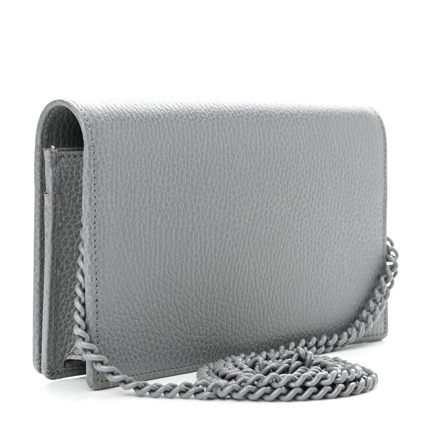Gucci Dollar Calfskin Enamel Monochrome Mini GG Marmont Chain Wallet Deep Grey 3 of 10