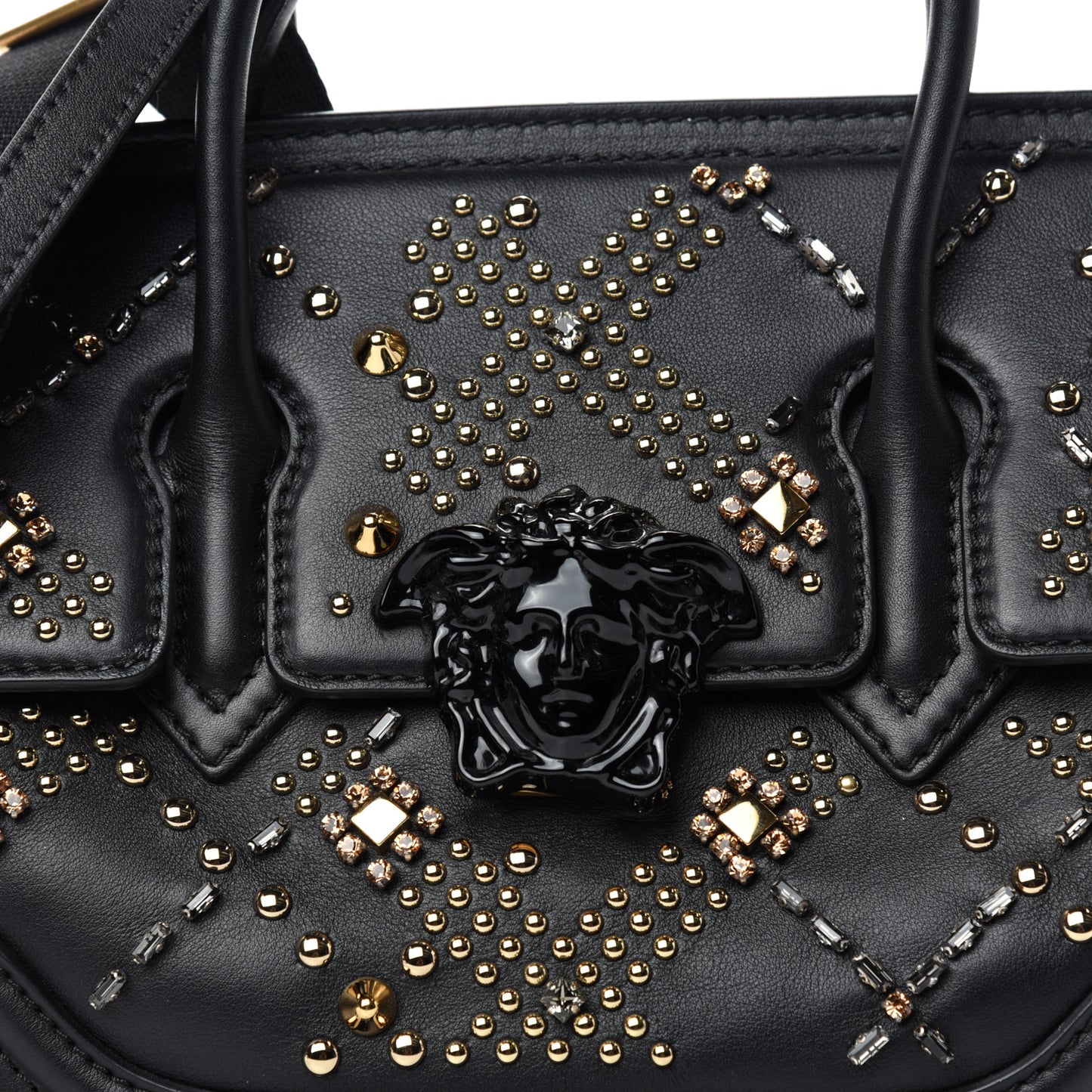 Calfskin Crystal Stud Palazzo Empire Bag Black