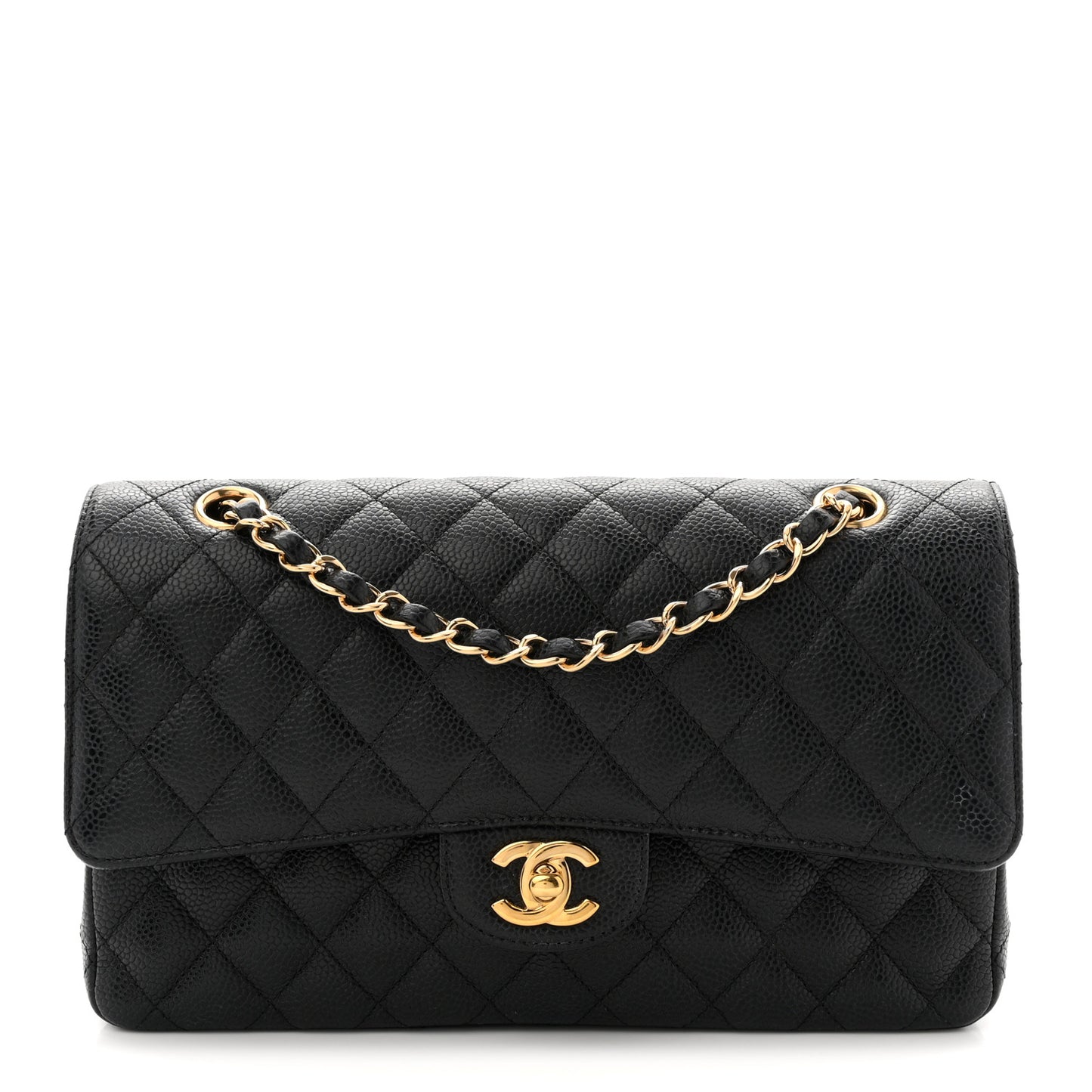 Caviar Quilted Medium Double Flap Black