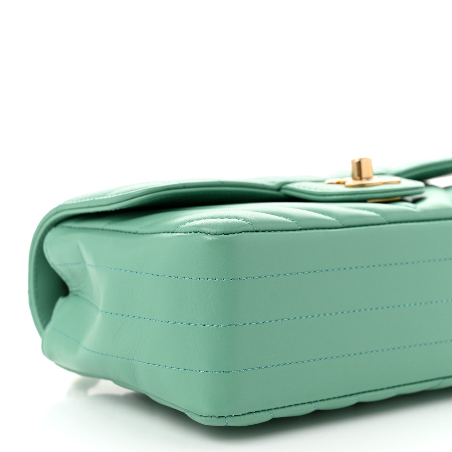 Lambskin Chevron Quilted Mini Rectangular Flap Green