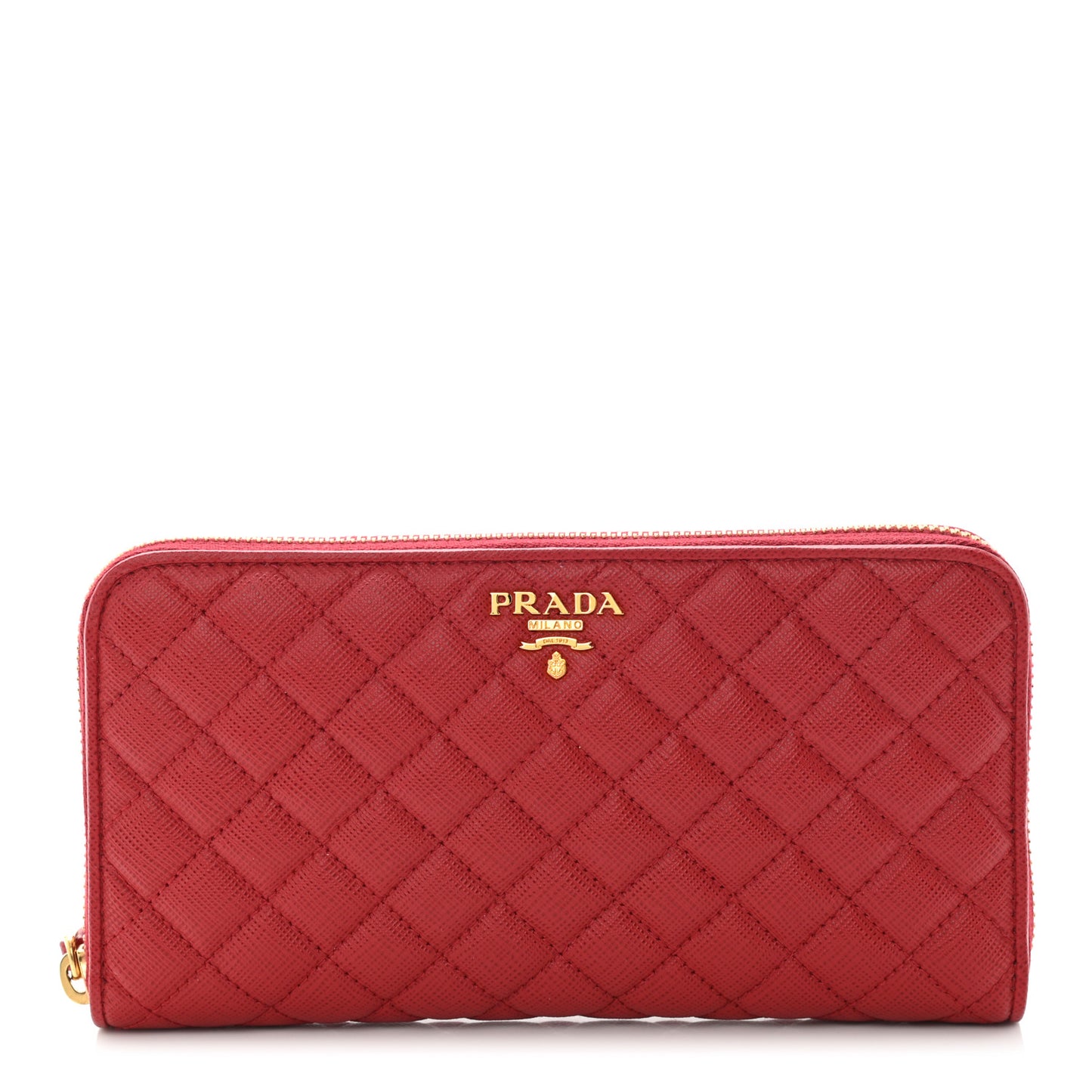 Saffiano Quilted Zip Around Wallet Rosso