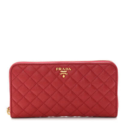 Prada Saffiano Quilted Zip Around Wallet Rosso 1 of 9