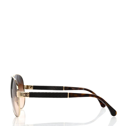 Chanel Lambskin Quilted CC Aviator Sunglasses 4195-Q Brown Gold 3 of 9