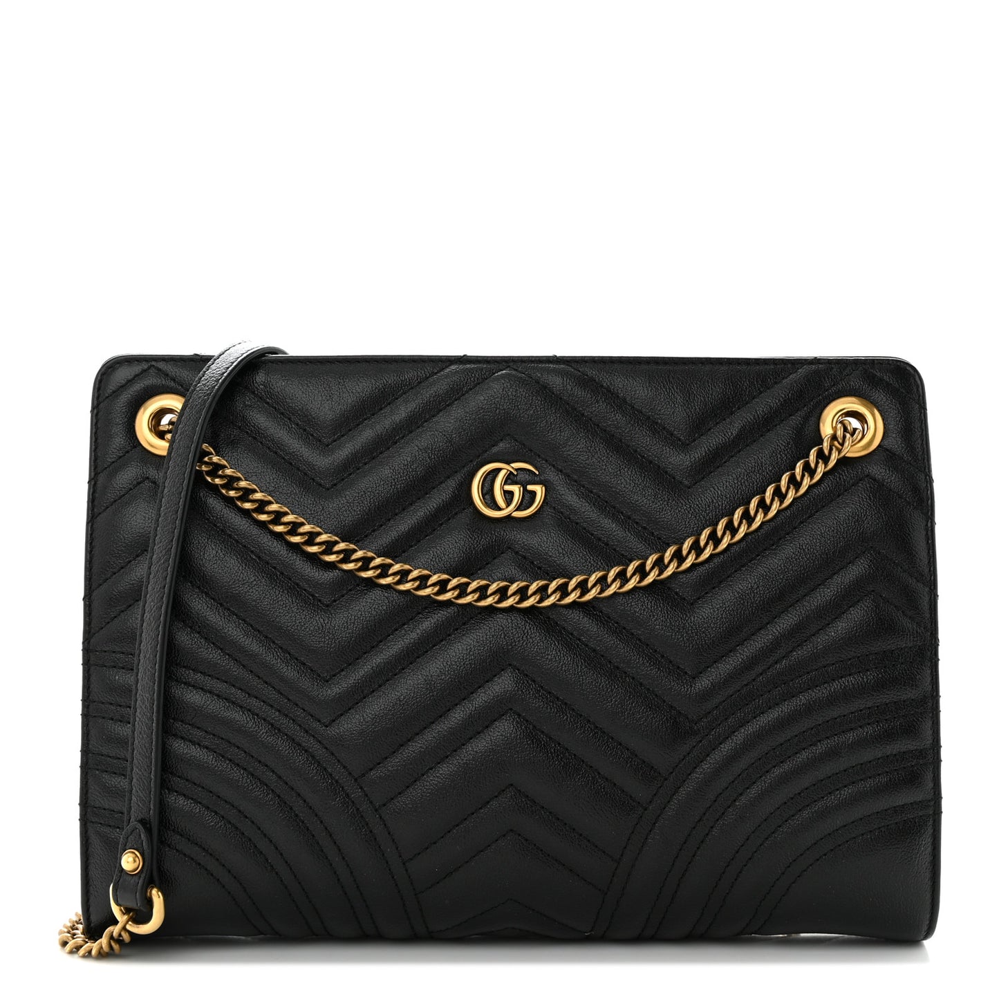 Azalea Calfskin Matelasse Heart Medium GG Marmont Slim Shoulder Bag Black