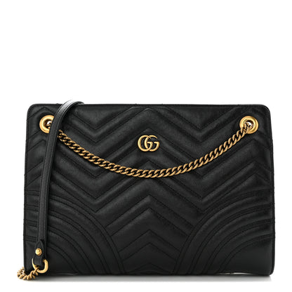 Gucci Azalea Calfskin Matelasse Heart Medium GG Marmont Slim Shoulder Bag Black 1 of 12