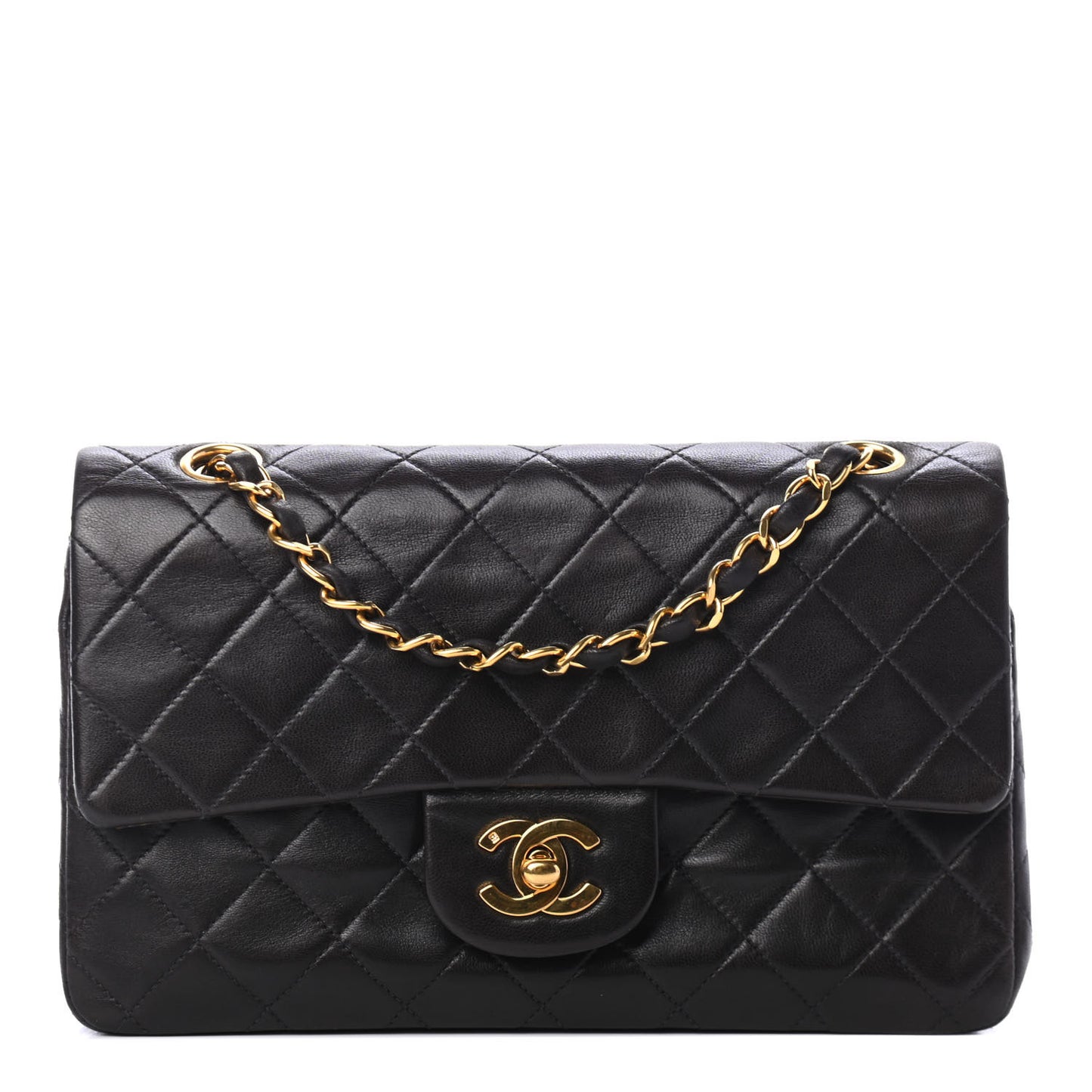 Lambskin Quilted Small Double Flap Black