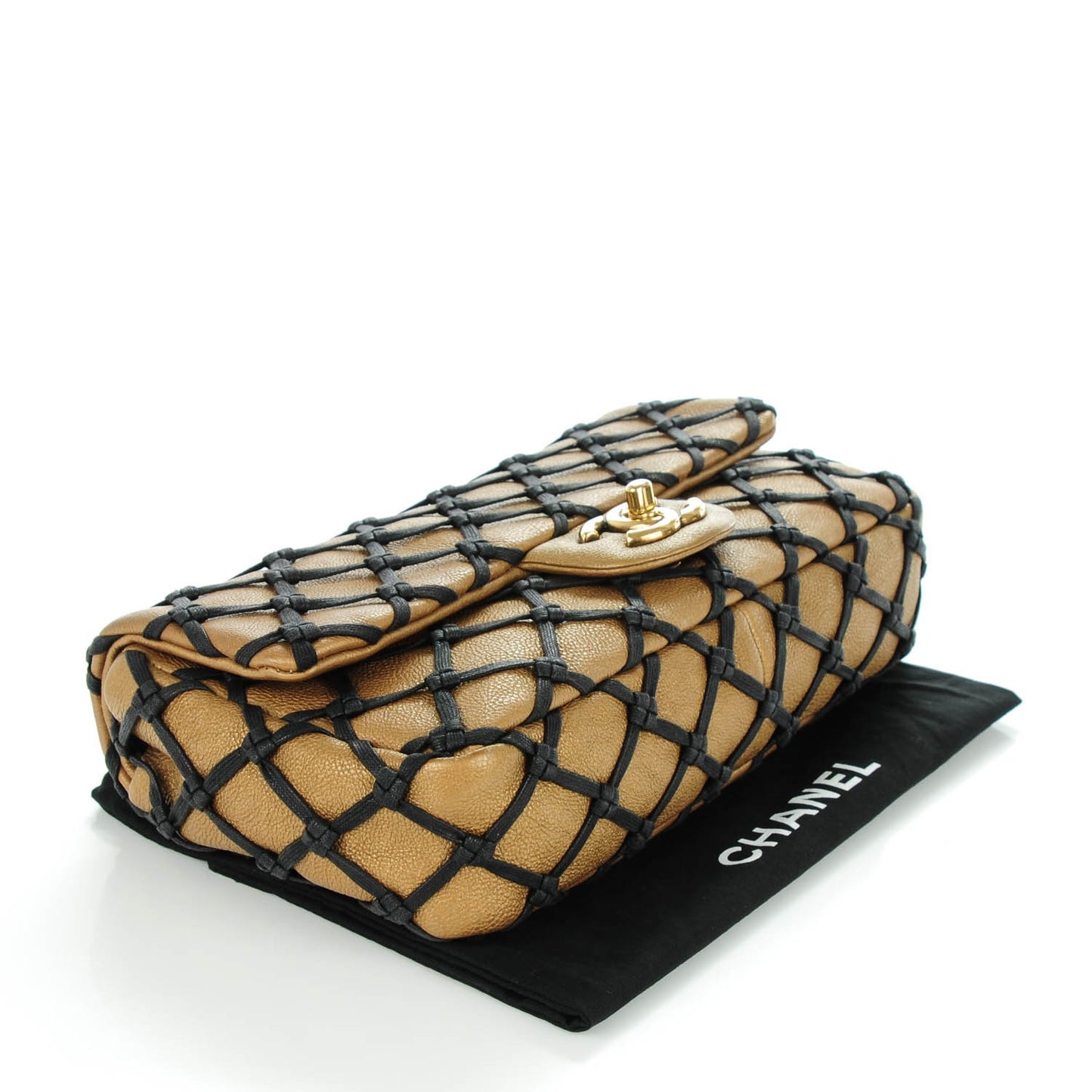 Calfskin Small Canebiers Net Flap Dark Gold