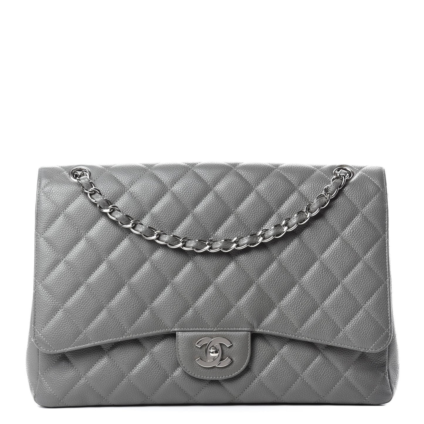 Caviar Quilted Maxi Single Flap Grey