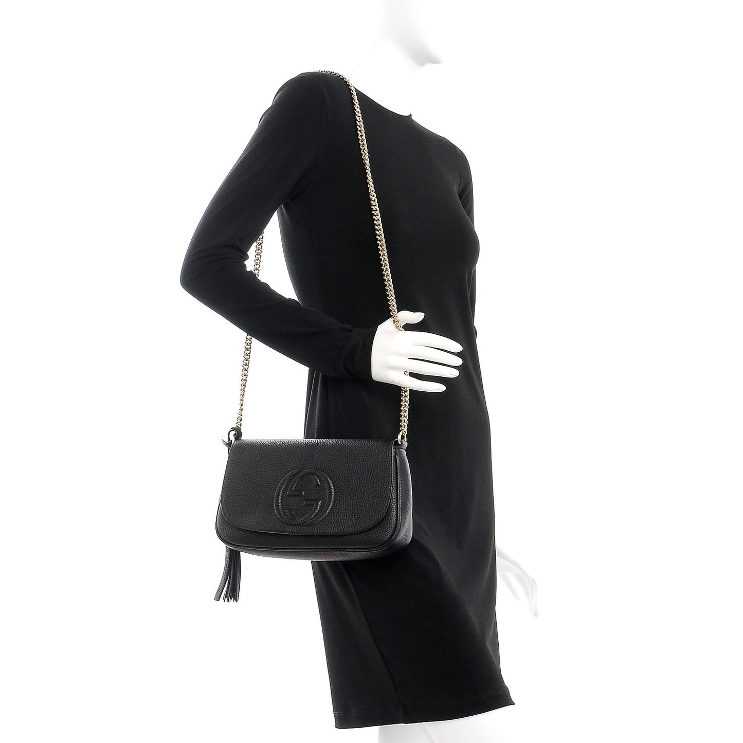 Pebbled Calfskin Medium Soho Flap Crossbody Black