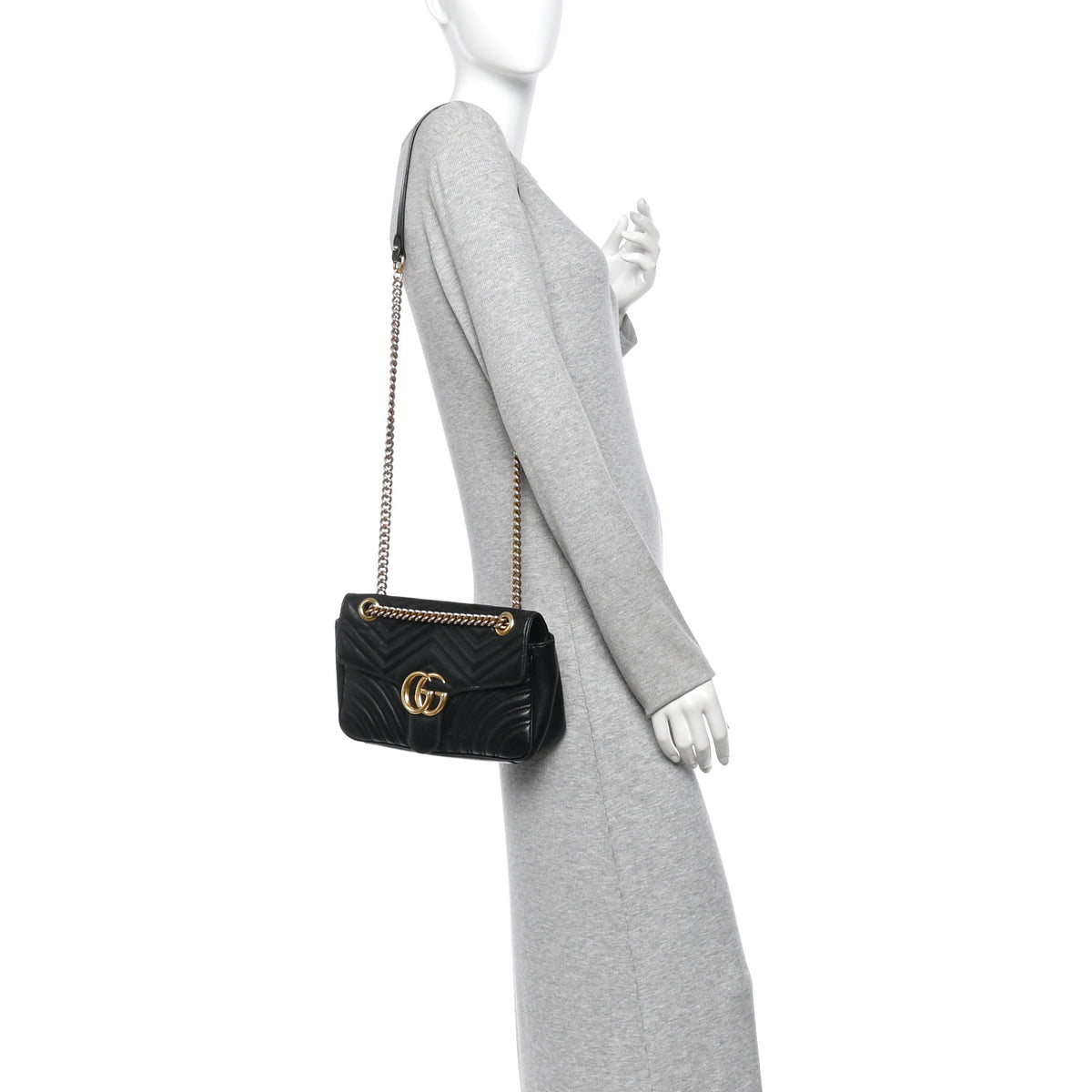 Calfskin Matelasse Small GG Marmont Shoulder Bag Black