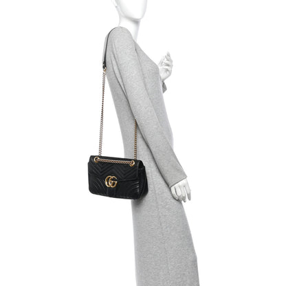 Gucci Calfskin Matelasse Small GG Marmont Shoulder Bag Black 2 of 11