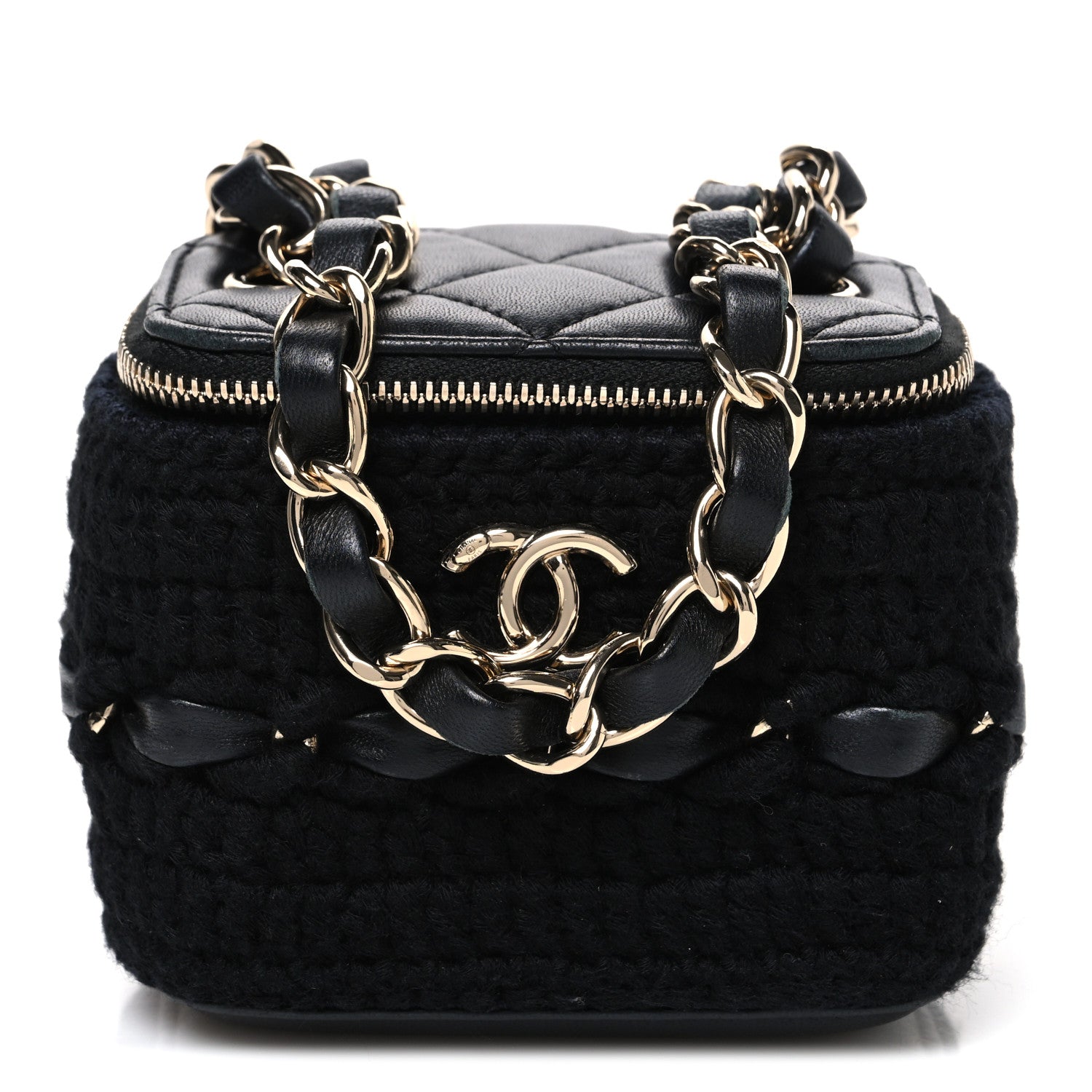 Chanel Lambskin Crochet Quilted Mini Vanity Case With Chain Black 1 of 10