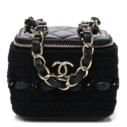 Chanel Lambskin Crochet Quilted Mini Vanity Case With Chain Black 1 of 10