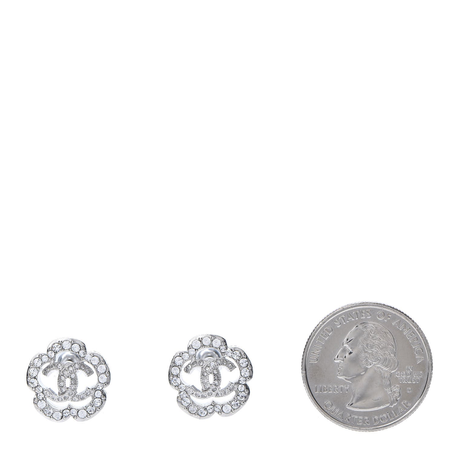 Chanel Crystal Coco Flapper Camellia CC Stud Earrings Silver 2 of 5