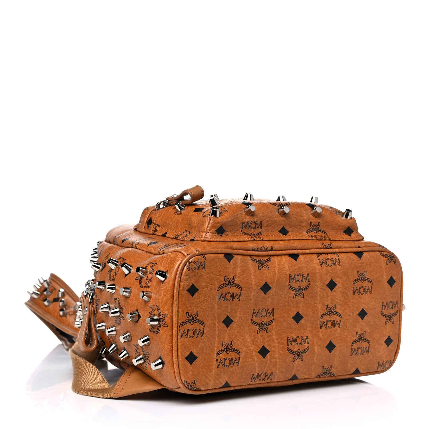 MCM Visetos Studded Small Backpack Cognac 3 of 10