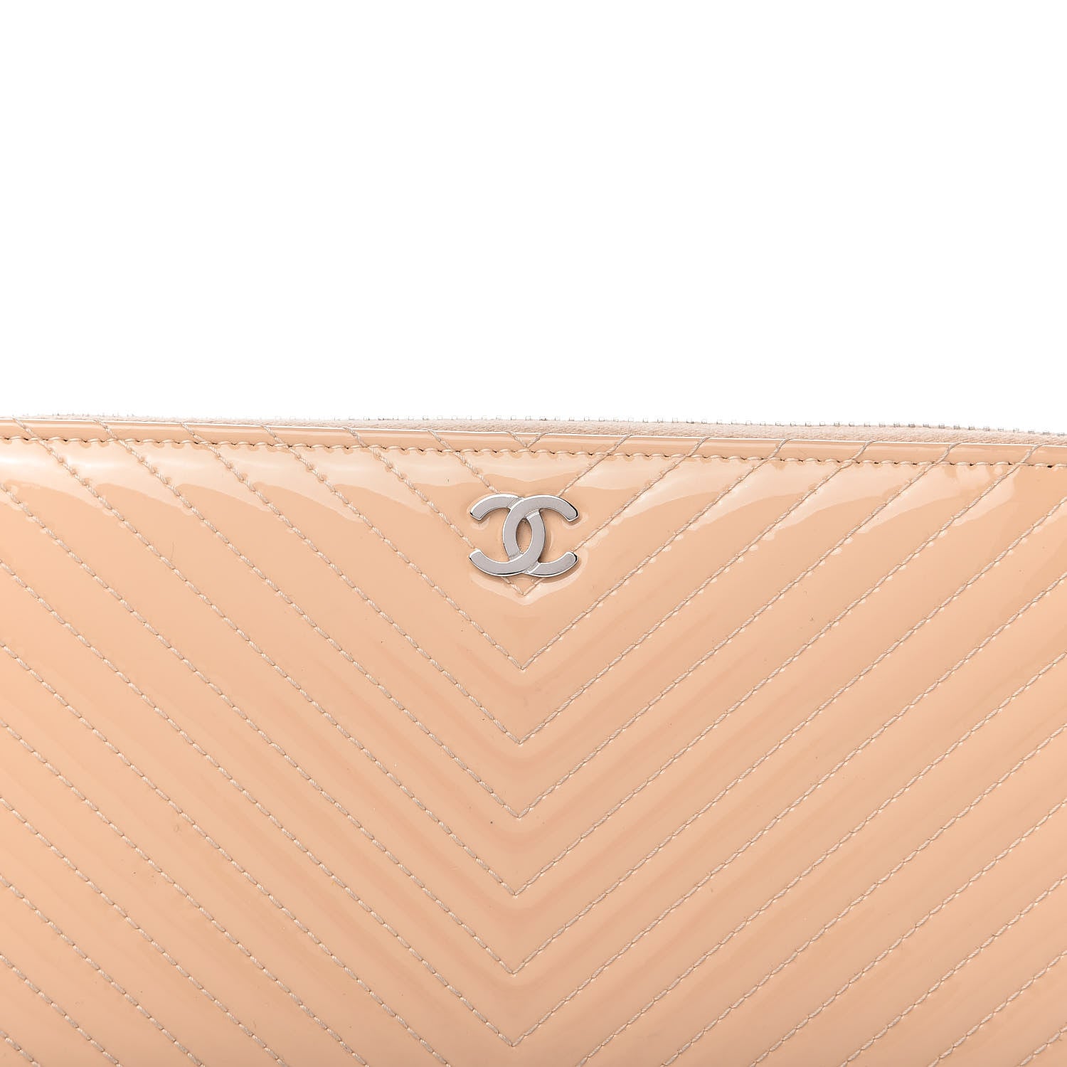 Chanel Patent Chevron Quilted Zip Around Wallet Beige 11 of 12