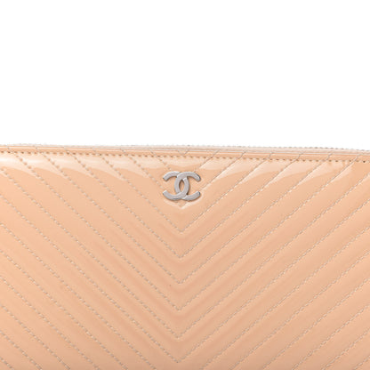 Chanel Patent Chevron Quilted Zip Around Wallet Beige 11 of 12