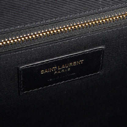 Saint Laurent Grain De Poudre Matelasse Chevron Large Monogram Satchel Black 6 of 7