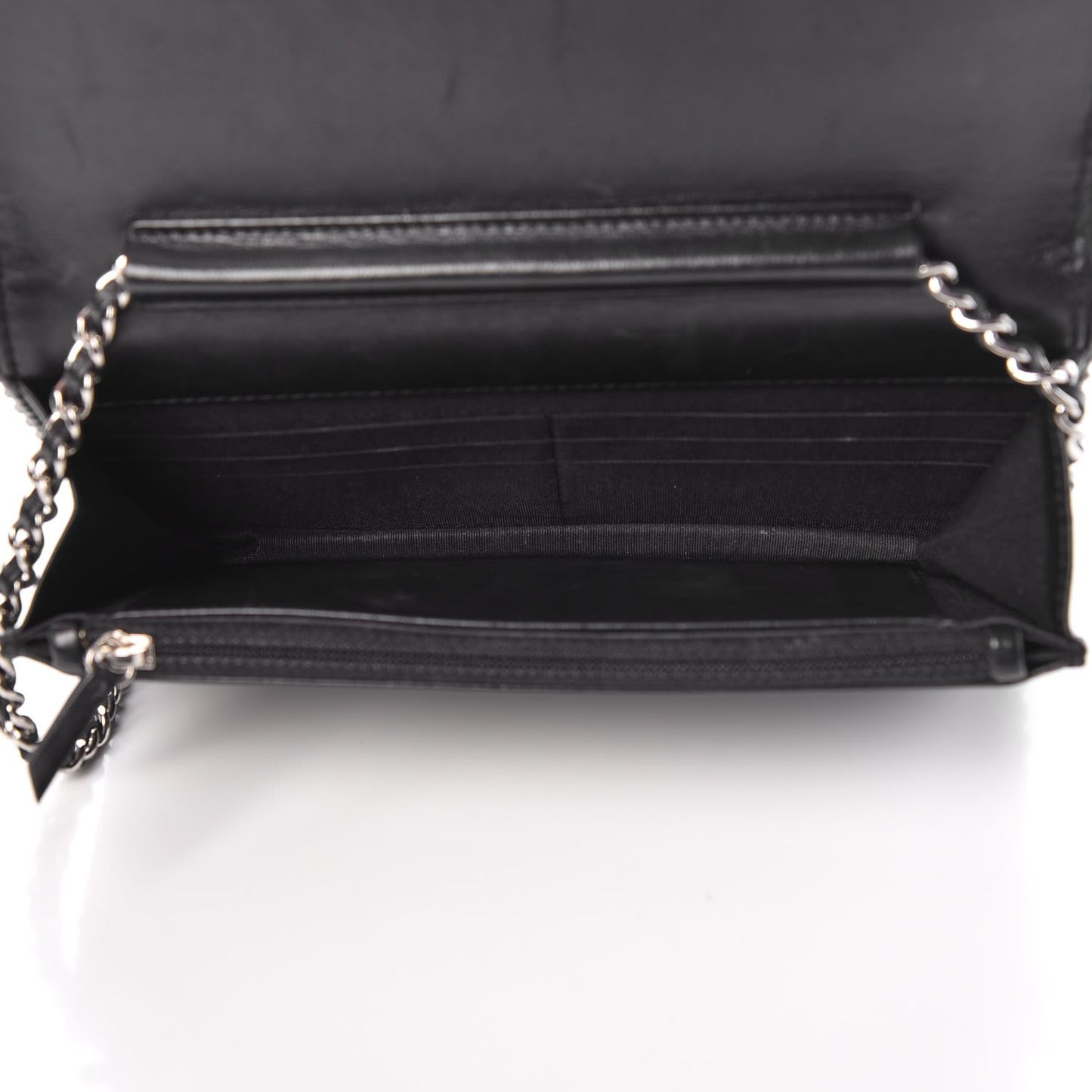 Lambskin Chevron Quilted Studded Wallet On Chain WOC Black