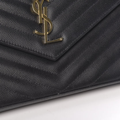 Saint Laurent Grain De Poudre Matelasse Chevron Monogram Chain Wallet Black 10 of 14