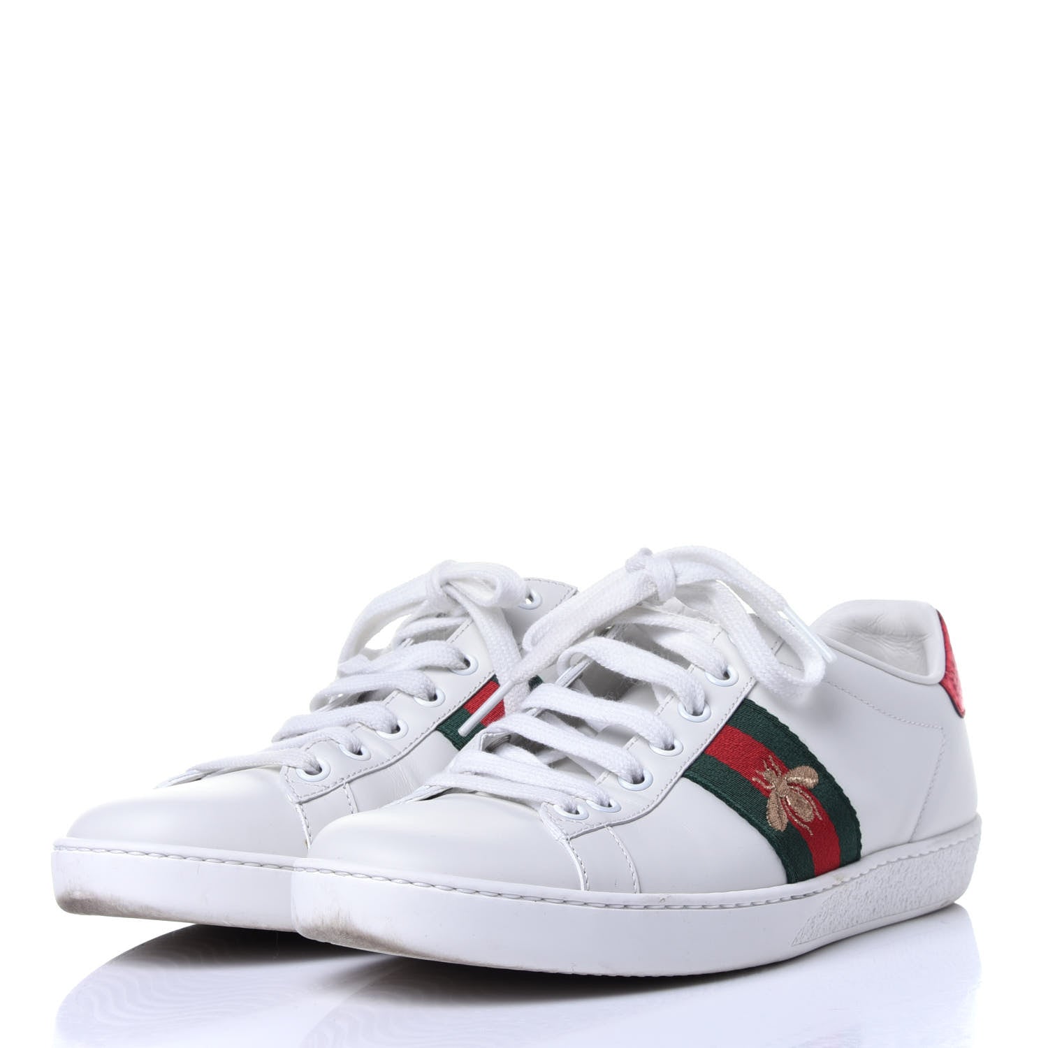 Gucci Calfskin Ayers Bee Embroidered Womens Ace Sneakers 37.5 White Green 3 of 16