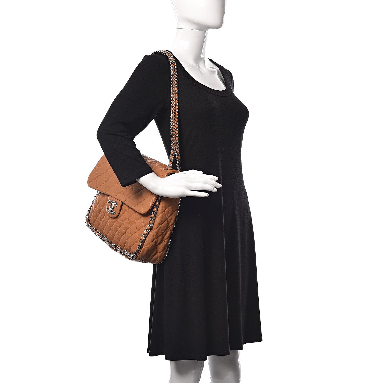 Chanel Washed Lambskin Chain Around Maxi Flap Bag Dark Beige 2 of 10