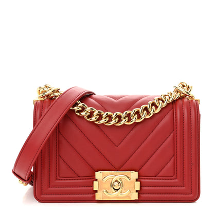 Chanel Calfskin Chevron Quilted Small Boy Flap Red 1 of 12