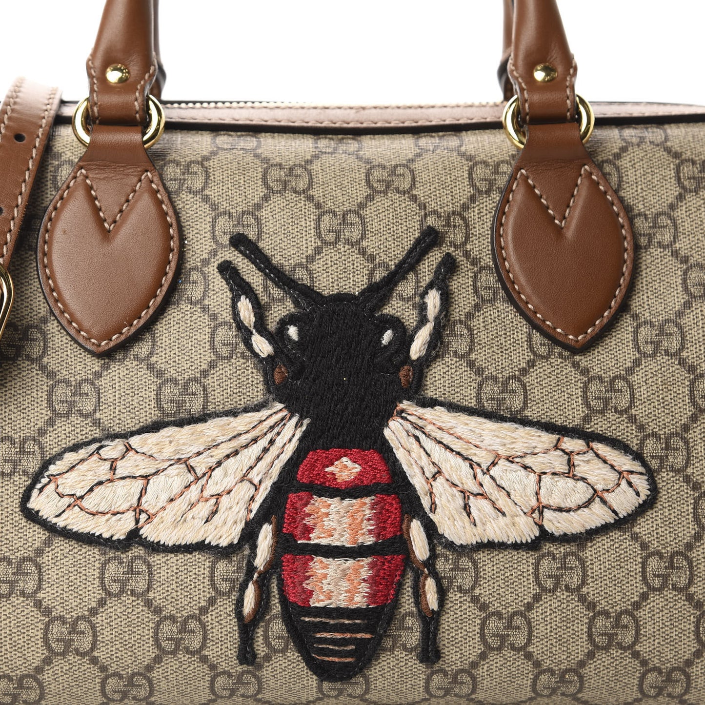 GG Supreme Monogram Bee Embroidered Small Boston Beige Tuscany