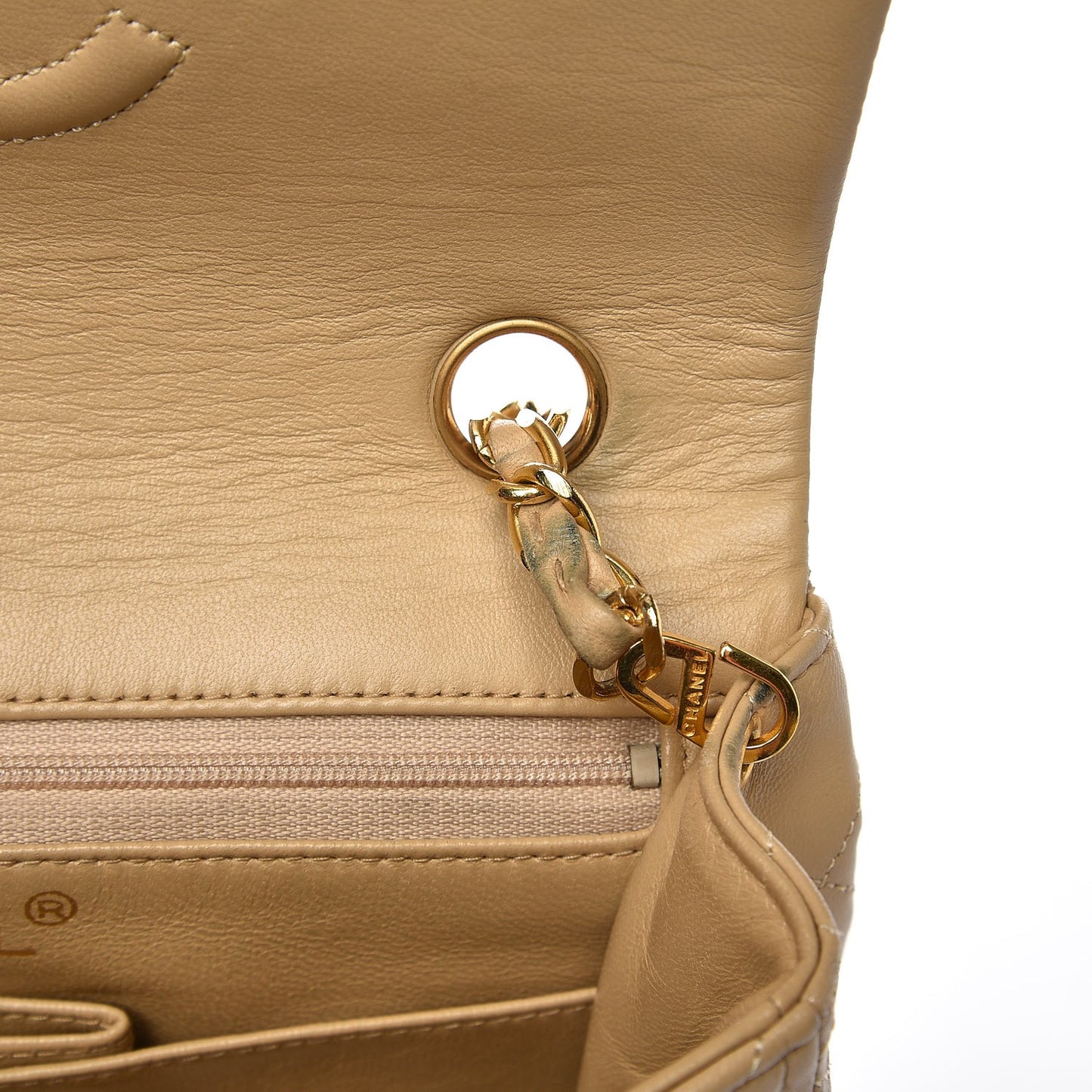 Lambskin Quilted Small Flap Beige