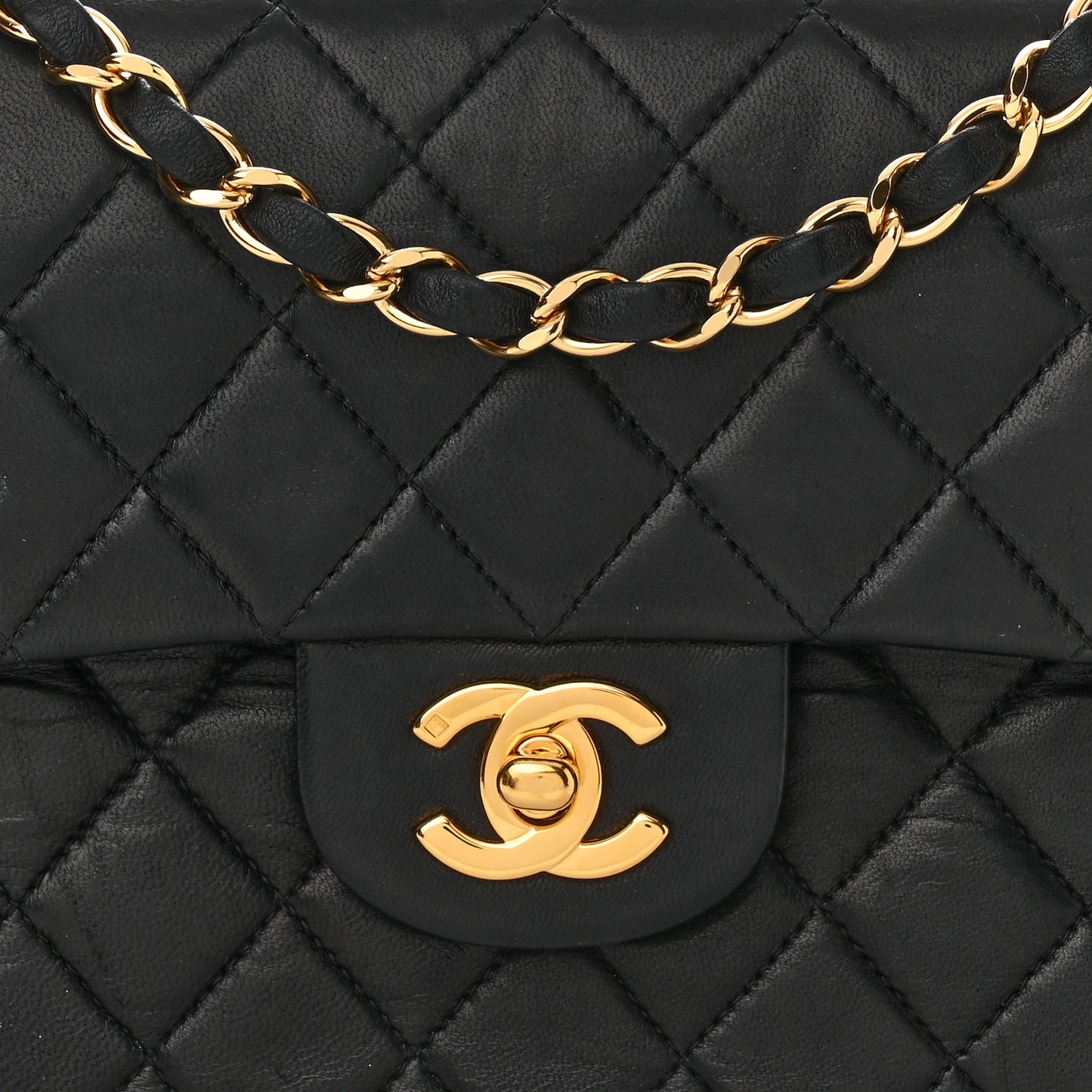 Lambskin Quilted Small Double Flap Black