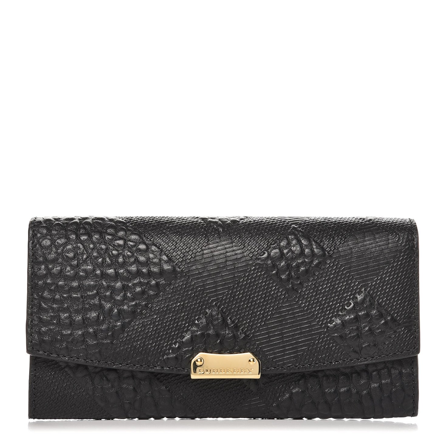 Signature Grain Calfskin Check Embossed Porter Continental Wallet Black