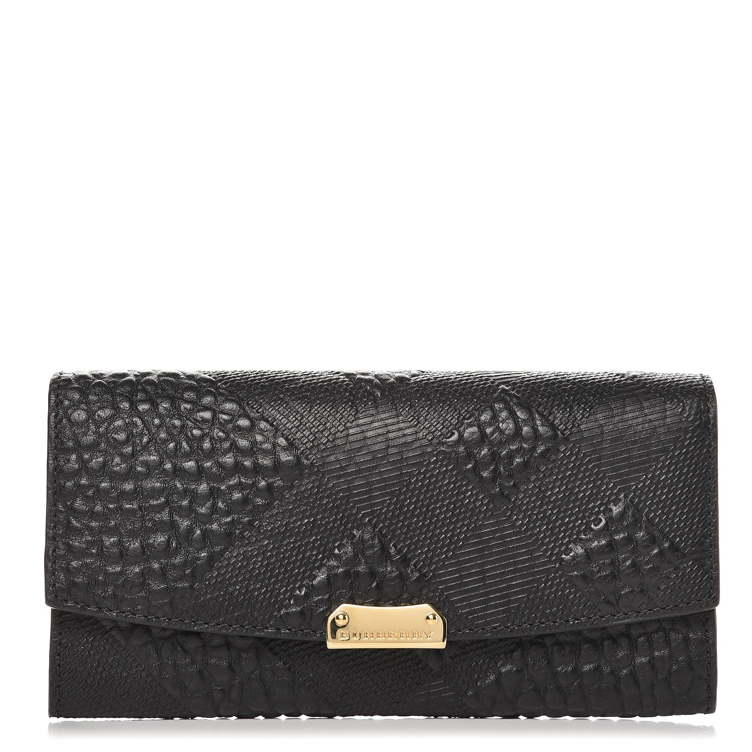 Burberry Signature Grain Calfskin Check Embossed Porter Continental Wallet Black 1 of 8