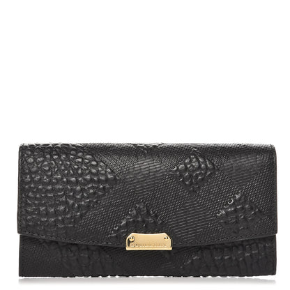 Burberry Signature Grain Calfskin Check Embossed Porter Continental Wallet Black 1 of 8